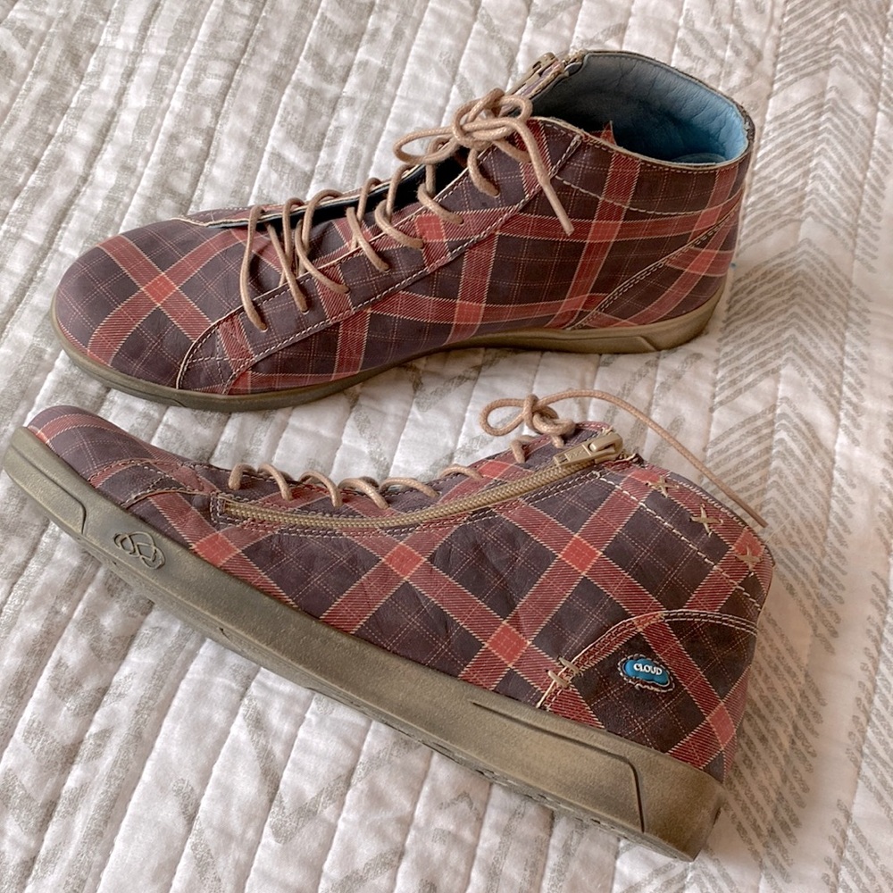 Cloud Aika High Top Side Zip Leather Tweed Print Sneaker